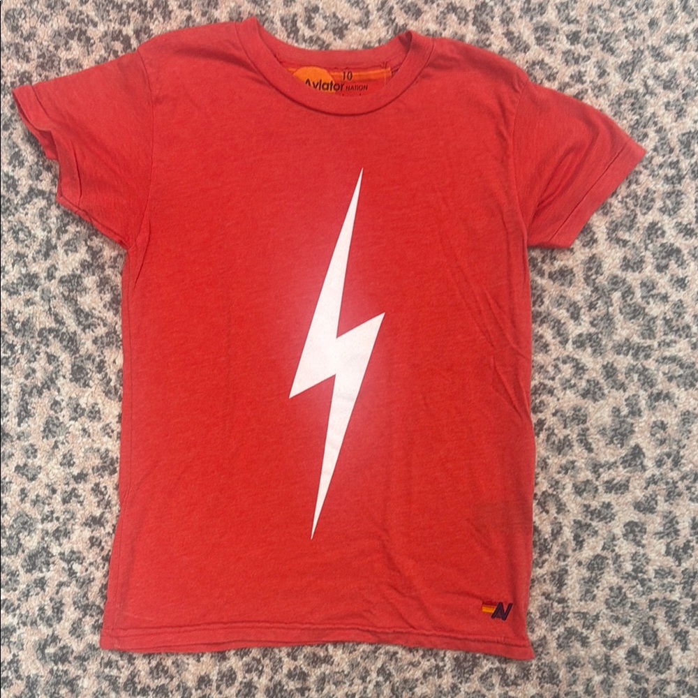 Aviator Nation Kids Red Tee with White Bolt